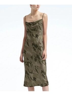 Banana Republic Green Camouflage Cowl Neck Slip Midi Dress Size XS